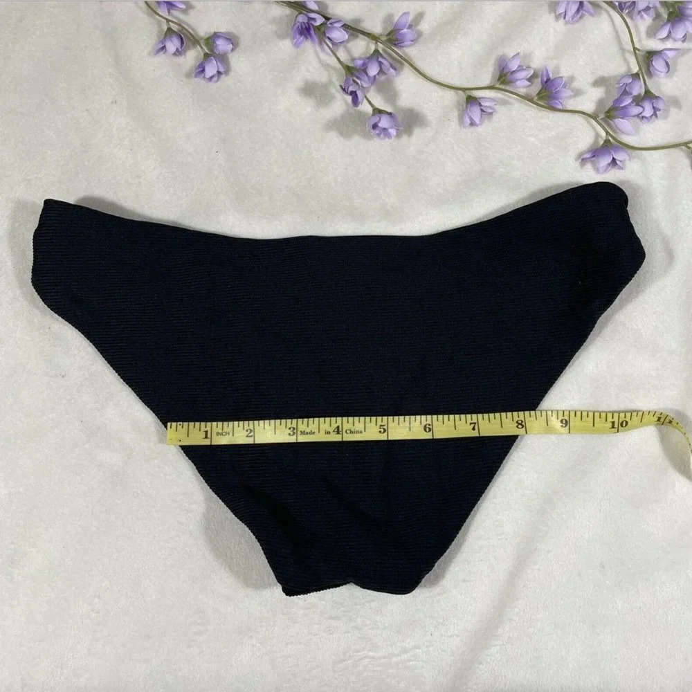 NEW $54 Becca Fine Line Ribbed Bikini Bottoms Black‎ [ SZ Small ]